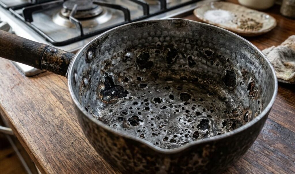 孔食が発生し鍋本体の劣化に繋がる